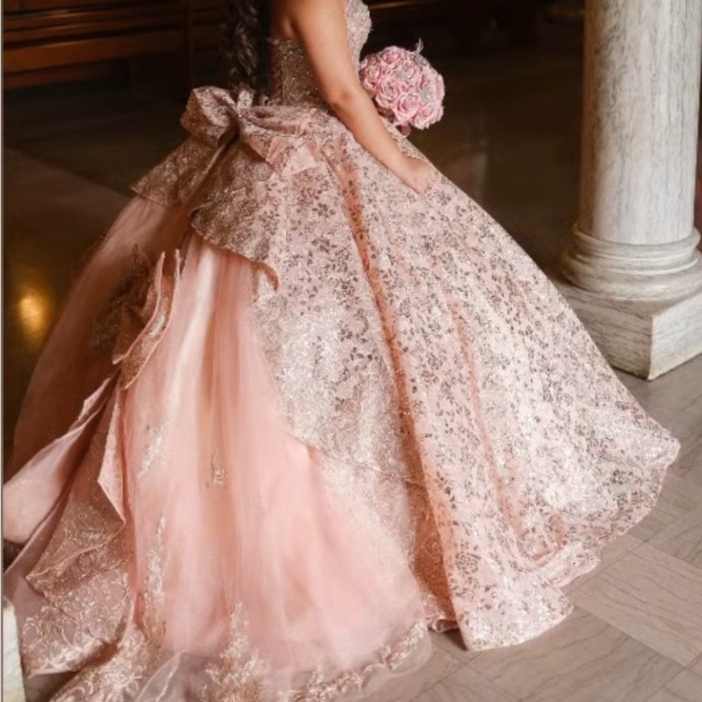 Elegant Pink Lace Ball Gown